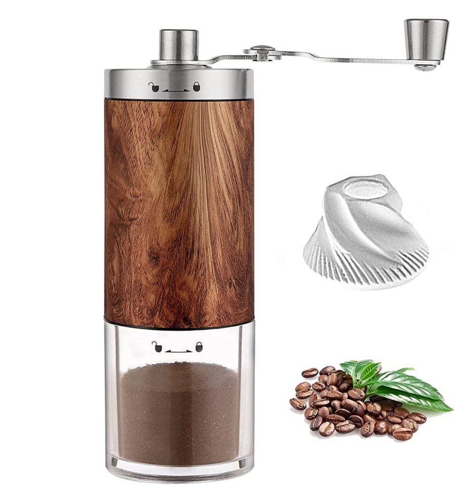 Manual Coffee Grinder,Wood Grain Hand Coffee Grinder with Adjustable Conical Ceramic Burr