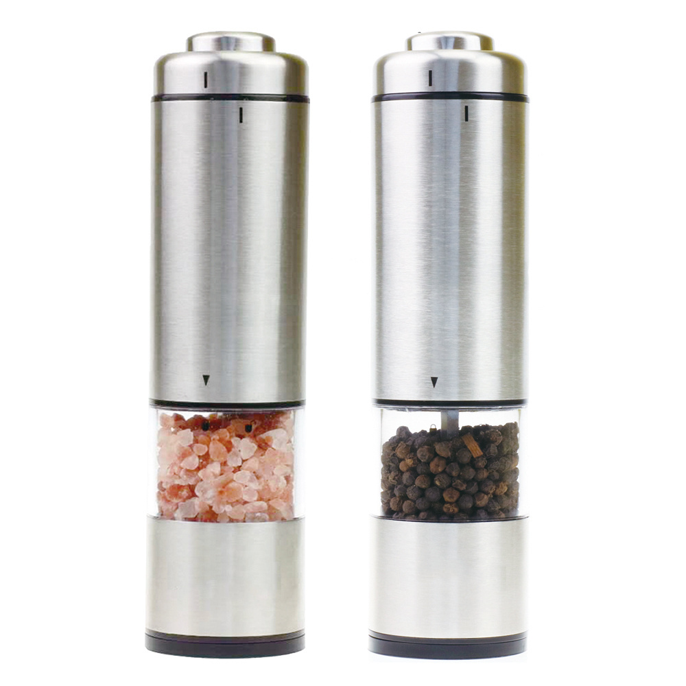 ceramic burr salt and pepper mill set stainless steel housing pepper grinder electric battery operated pepper grinder