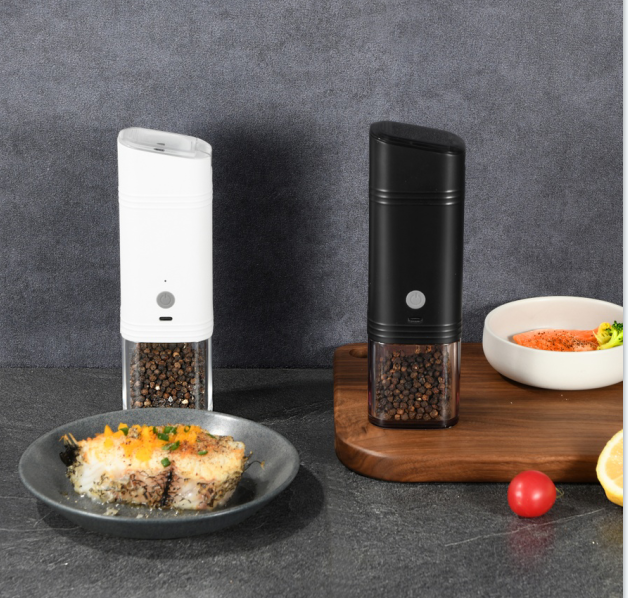 2023 New Design Plastic shell Gravity Automatic salt pepper grinder  USB rechargeable with lighting in economic price