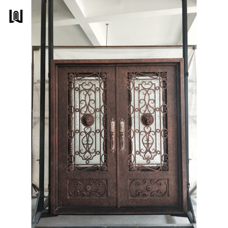 WANJIA customized exterior front entry doors grille design front iron door wrought iron french doors