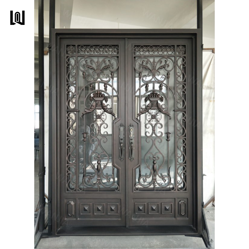 WANJIA customized exterior front entry doors grille design front iron door wrought iron french doors