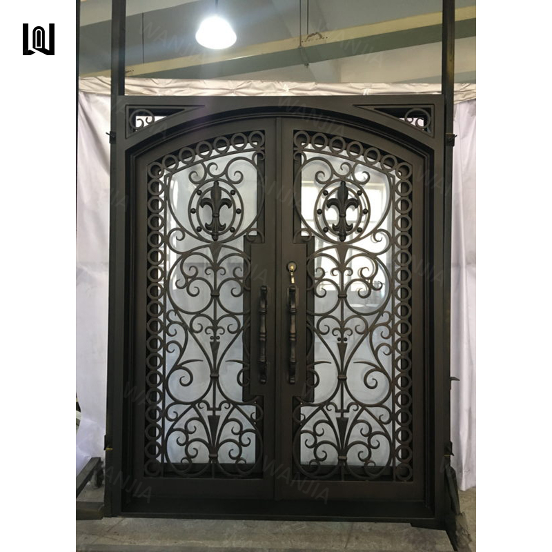 WANJIA customized exterior front entry doors grille design front iron door wrought iron french doors