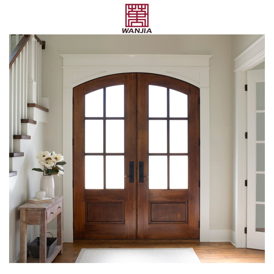 Llatest Design Modern Exterior Doors Front Entry Door Wooden French Glass Solid Wood Door