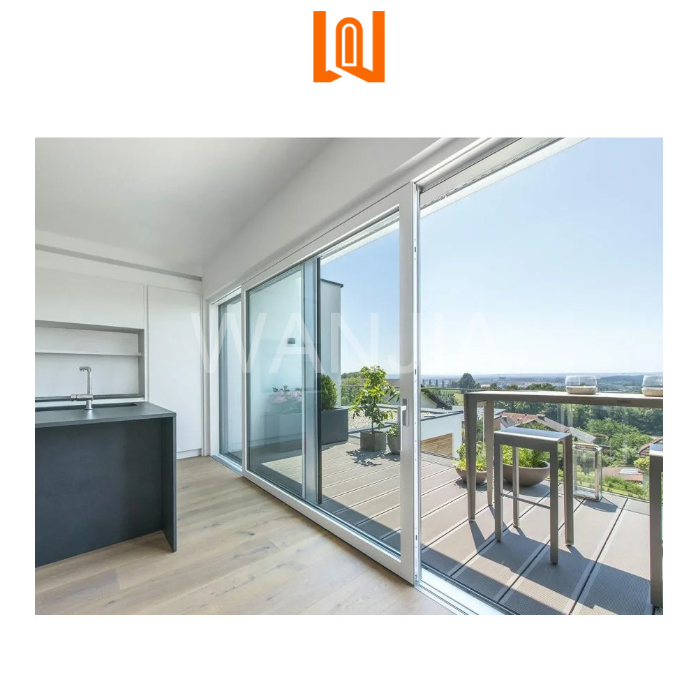 WANJIA Apartment House Plastic Balcony PVC Sliding Doors UPVC Double Glass Sliding Door