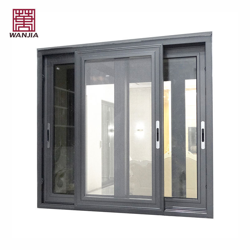 WANJIA Soundproof Horizontal Oem Odm Aluminum Sliding Window Customized Low-E Glass Double Windows