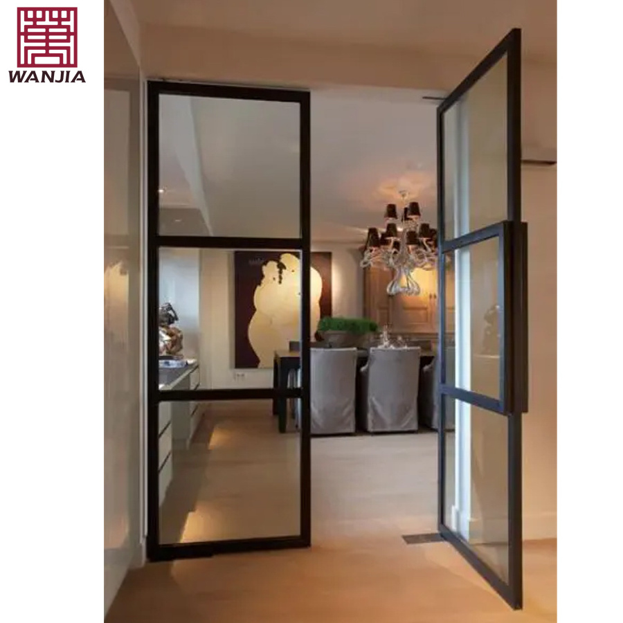 Customized Modern Villa Exterior French Grill Iron Door Thermal Break Double Iron Glass Door