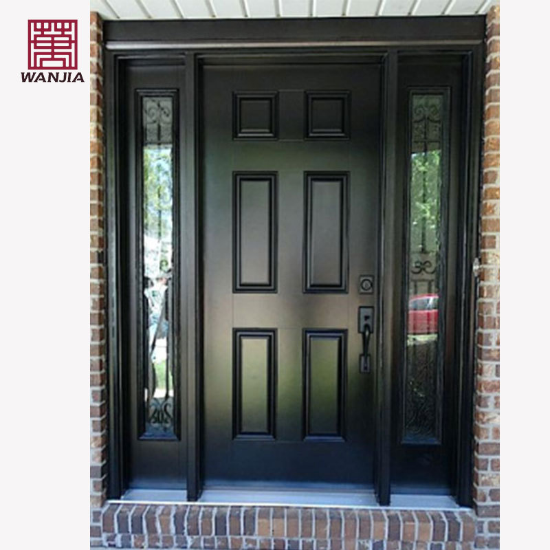 WANJIA Customized Sidelites Glass Solid Wood Doors Entry Exterior Latest Main Gate Wood Door