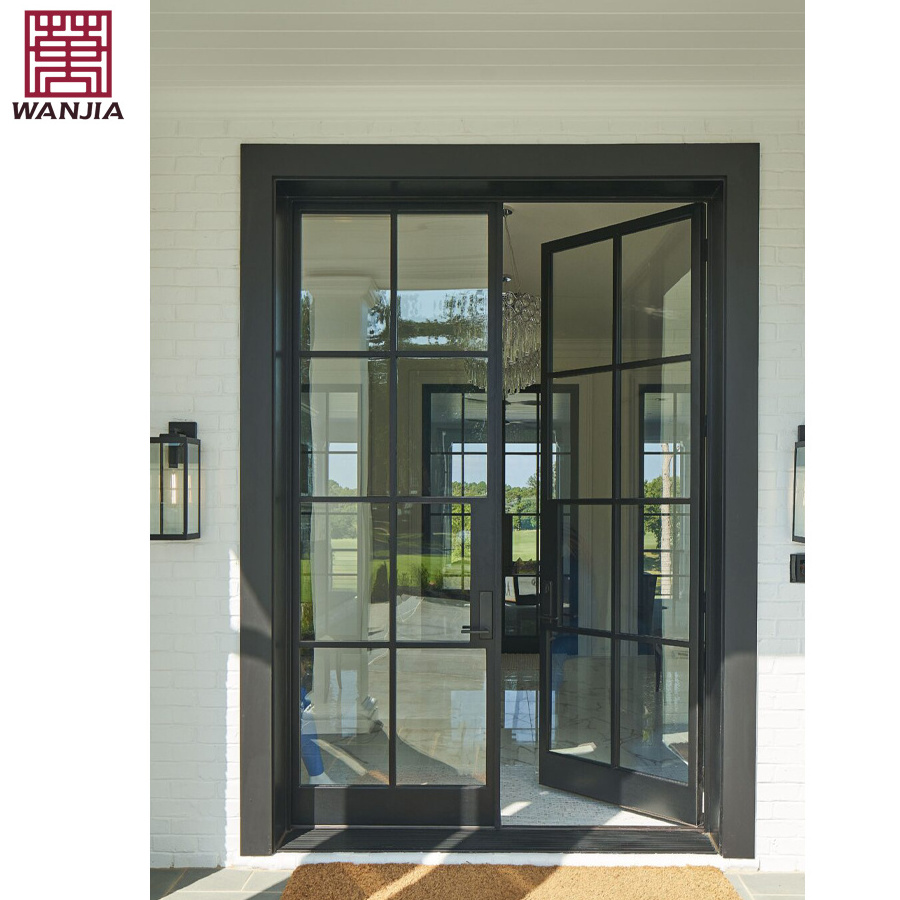 Customized Modern Villa Exterior French Grill Iron Door Thermal Break Double Iron Glass Door