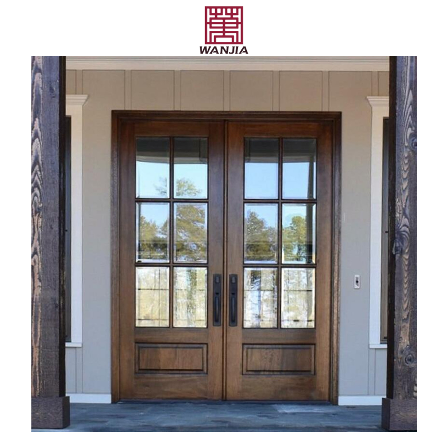 Llatest Design Modern Exterior Doors Front Entry Door Wooden French Glass Solid Wood Door