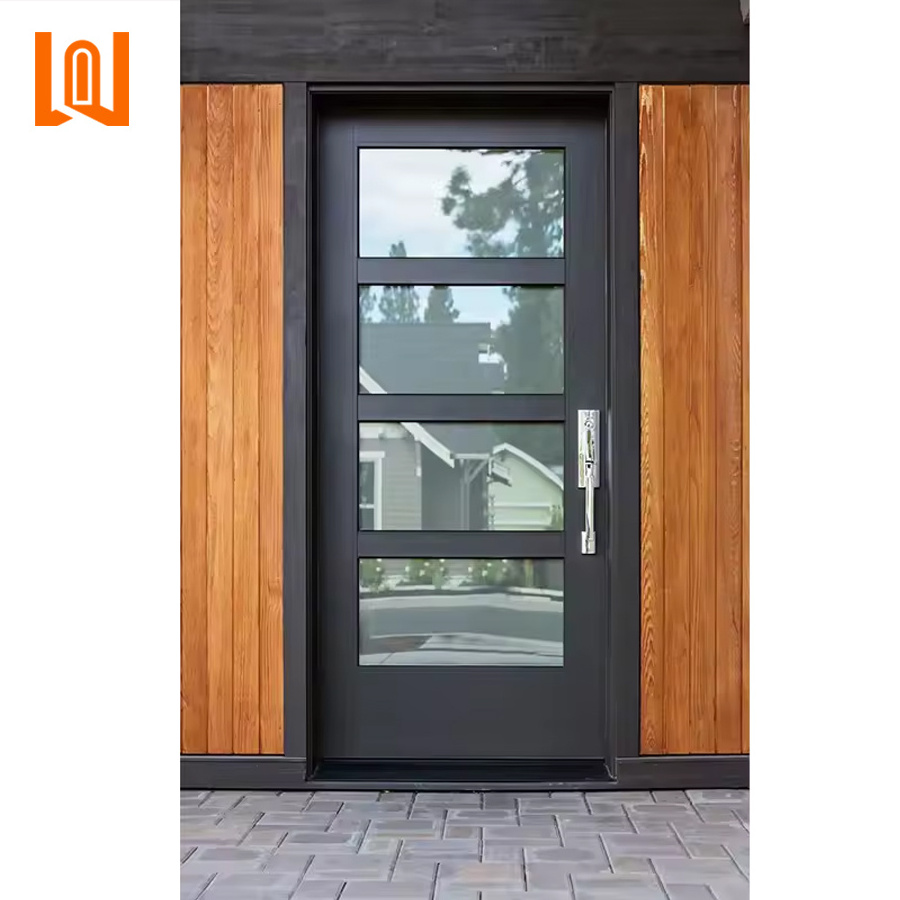 WANJIA Customized Casement Aluminium Alloy Glass Door Exterior Security Entrance Steel Main Doors