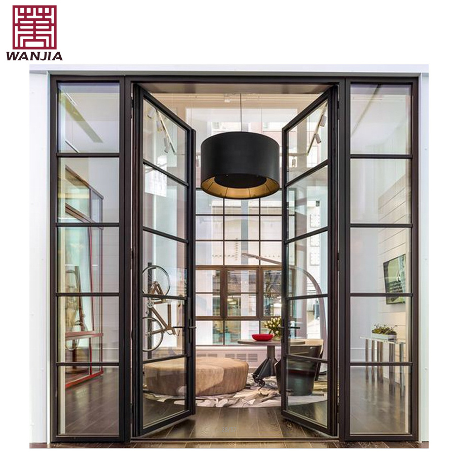 Customized Modern Villa Exterior French Grill Iron Door Thermal Break Double Iron Glass Door