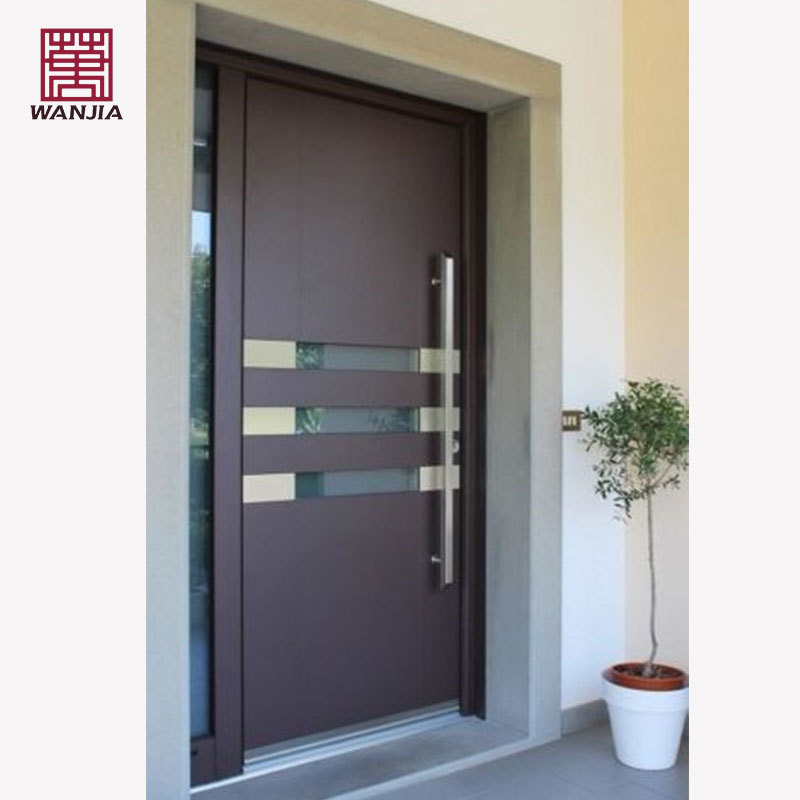 WANJIA Customized Casement Aluminium Alloy Glass Door Exterior Security Entrance Steel Main Doors