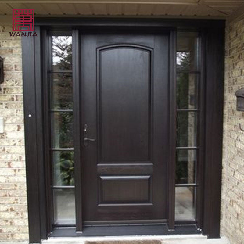 WANJIA Customized Sidelites Glass Solid Wood Doors Entry Exterior Latest Main Gate Wood Door