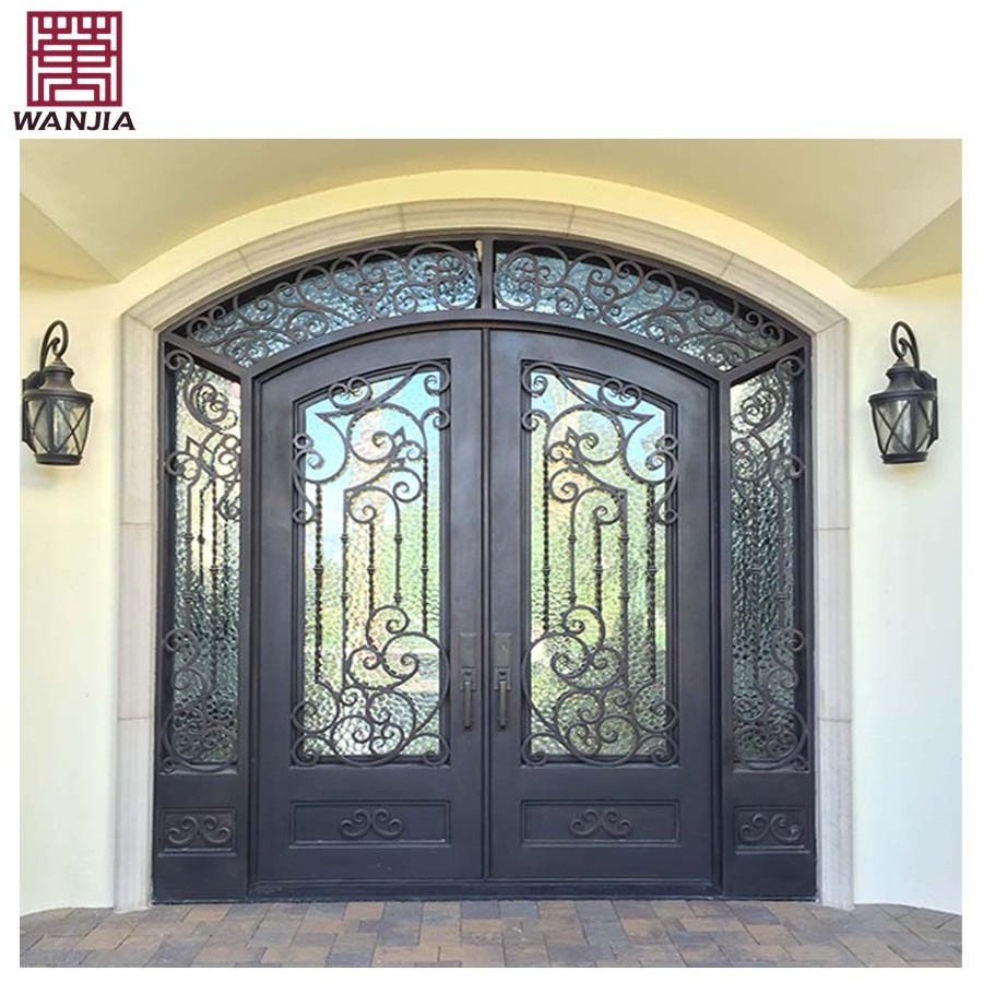 Factory Outlet Insulated Wrought Iron Entrance Security Glass Door Main Iron Double Entry Door