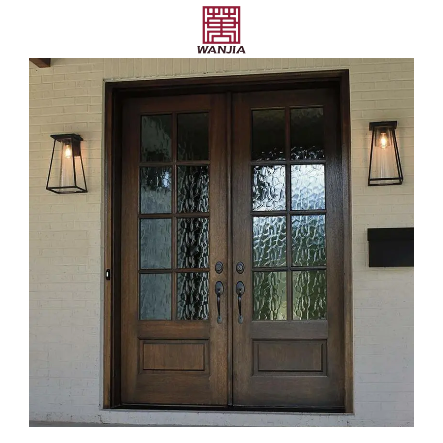 Llatest Design Modern Exterior Doors Front Entry Door Wooden French Glass Solid Wood Door