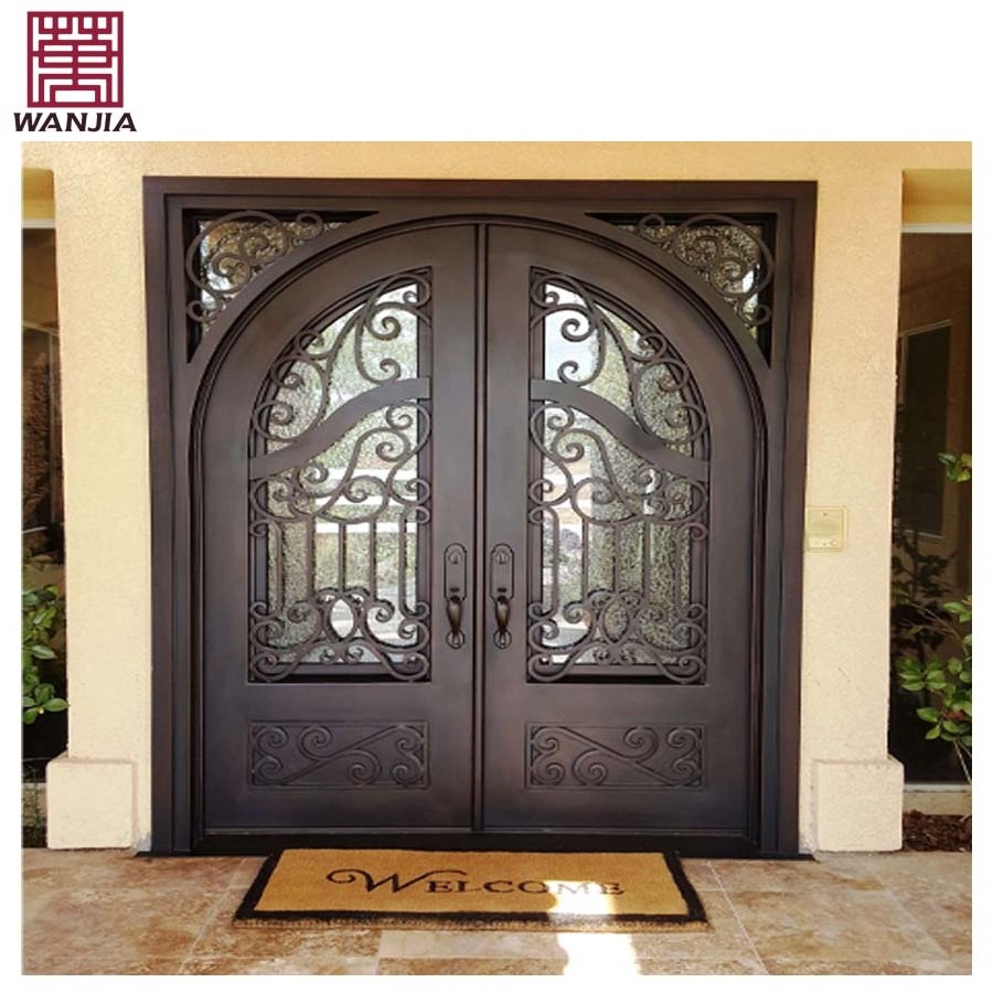 Factory Outlet Insulated Wrought Iron Entrance Security Glass Door Main Iron Double Entry Door