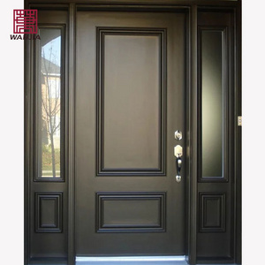 WANJIA Customized Sidelites Glass Solid Wood Doors Entry Exterior Latest Main Gate Wood Door