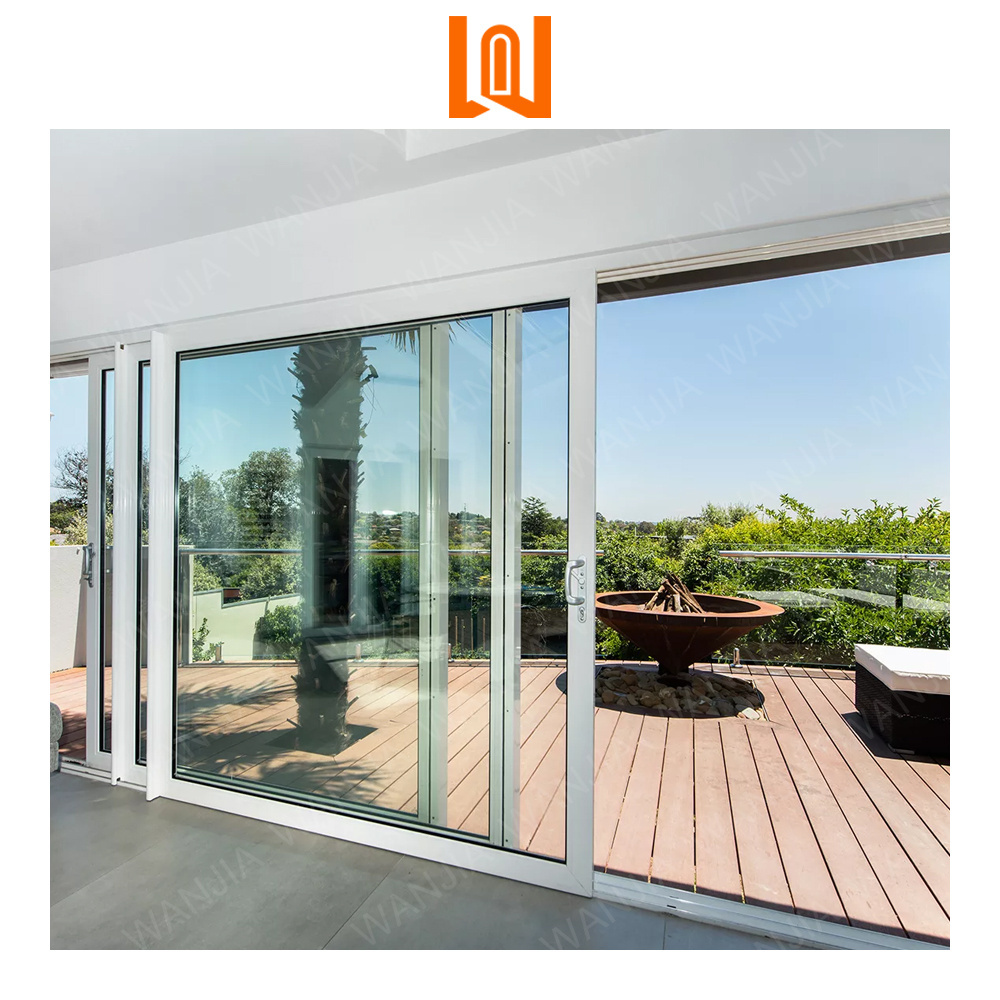 WANJIA Apartment House Plastic Balcony PVC Sliding Doors UPVC Double Glass Sliding Door