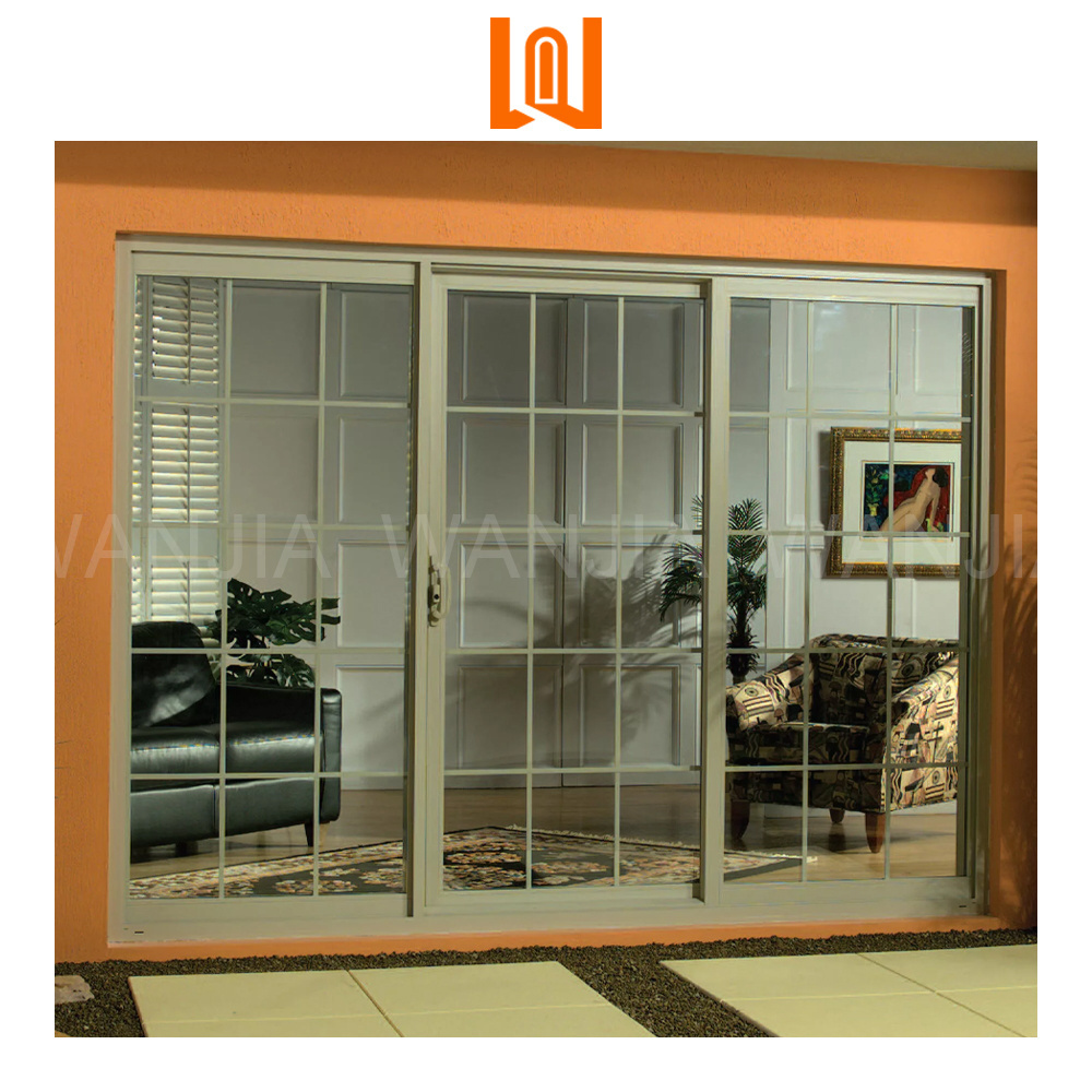 WANJIA Apartment House Plastic Balcony PVC Sliding Doors UPVC Double Glass Sliding Door