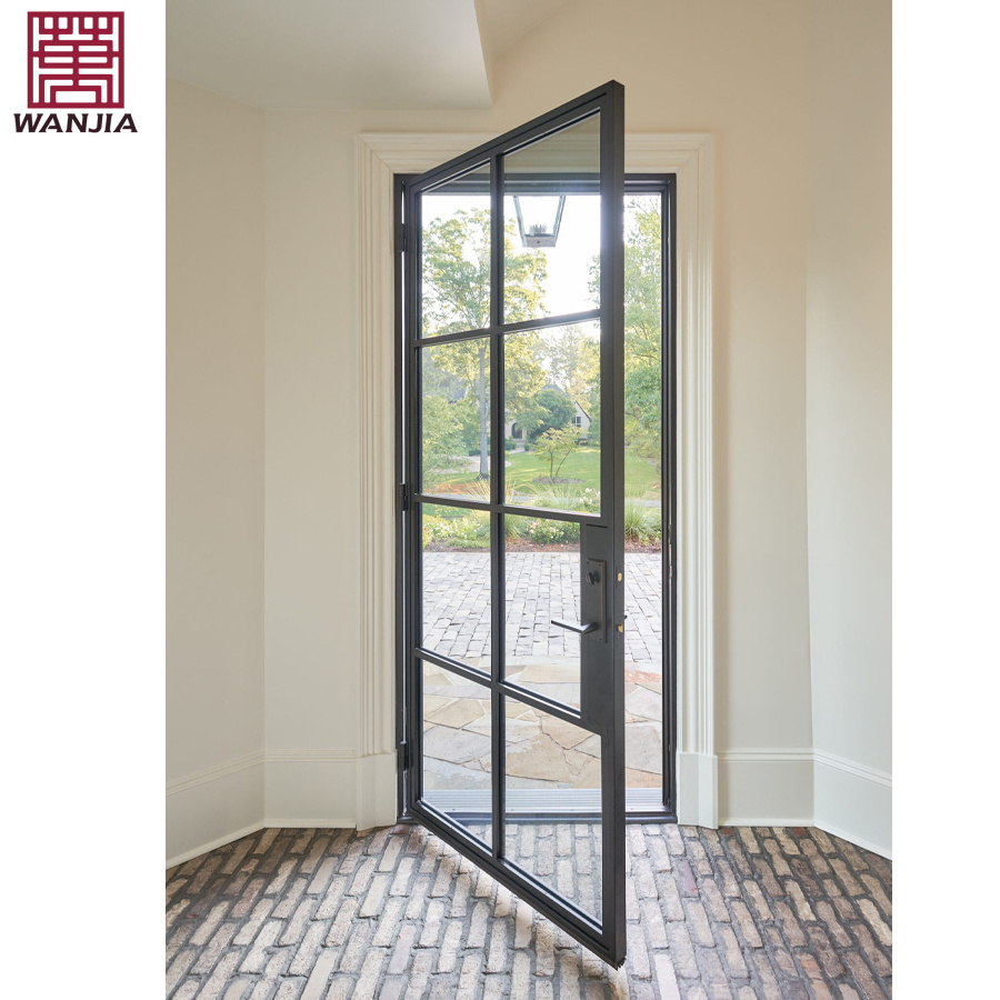 Customized Modern Villa Exterior French Grill Iron Door Thermal Break Double Iron Glass Door