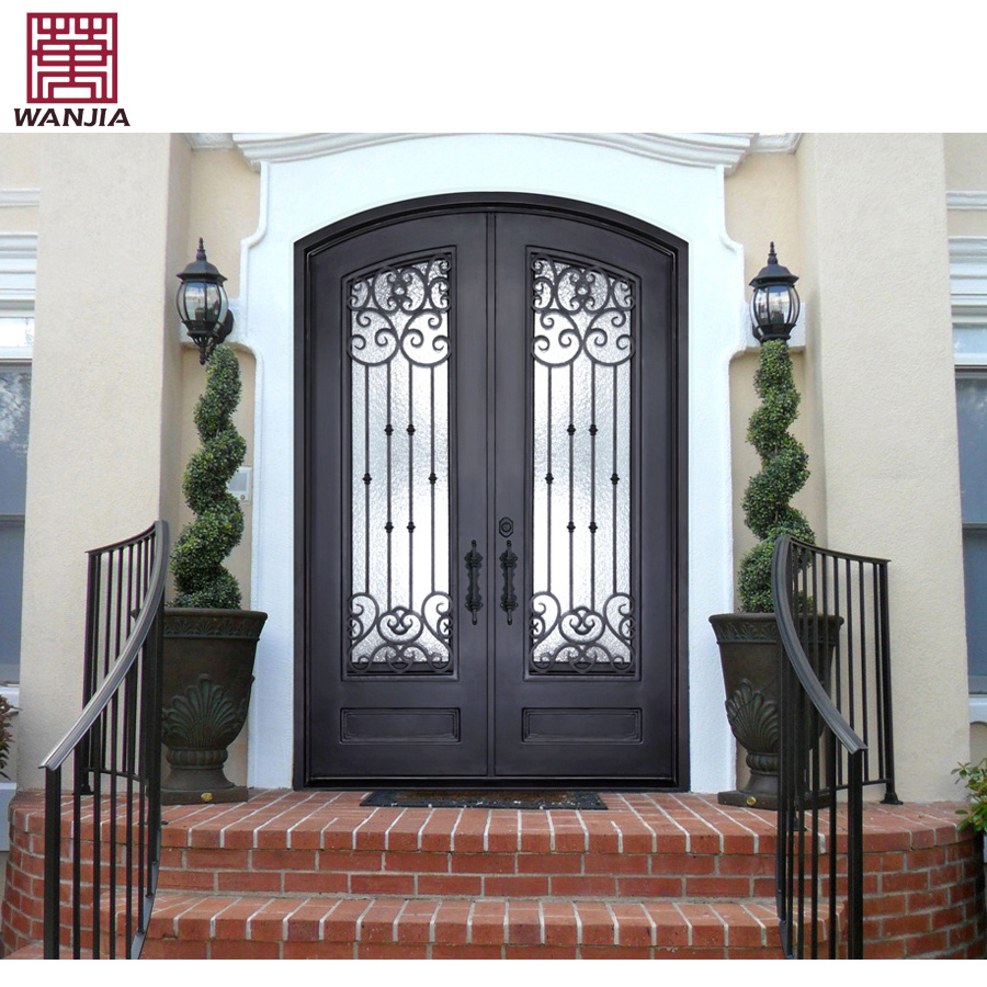 Factory Outlet Insulated Wrought Iron Entrance Security Glass Door Main Iron Double Entry Door