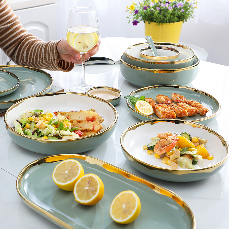 ChaoZhou Factory directly offer modern green pakistan porcelain luxury dinnerware set