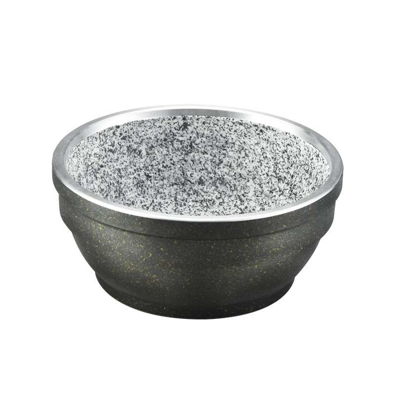 WANJOHN Factory Granite Stone Bowl Aluminum Clad Stone Bowl Pot Korean Bibimbap Stone Bowl with Wooden Base for Restaurant