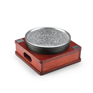 WANJOHN Factory Granite Stone Bowl Aluminum Clad Stone Bowl Pot Korean Bibimbap Stone Bowl with Wooden Base for Restaurant