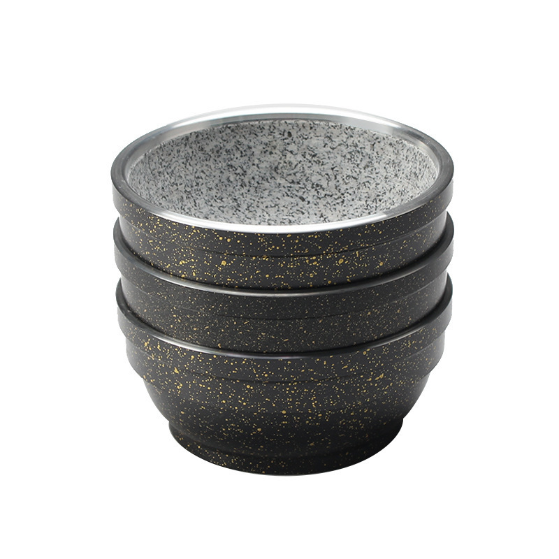 WANJOHN Factory Granite Stone Bowl Aluminum Clad Stone Bowl Pot Korean Bibimbap Stone Bowl with Wooden Base for Restaurant