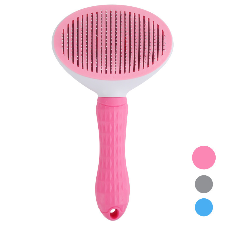 New Arrivals Custom Pet Animal Clean Hair Remover Button Stainless Steel Comb Dogs Cat Slicker Self Cleaning Grooming Pet Brush