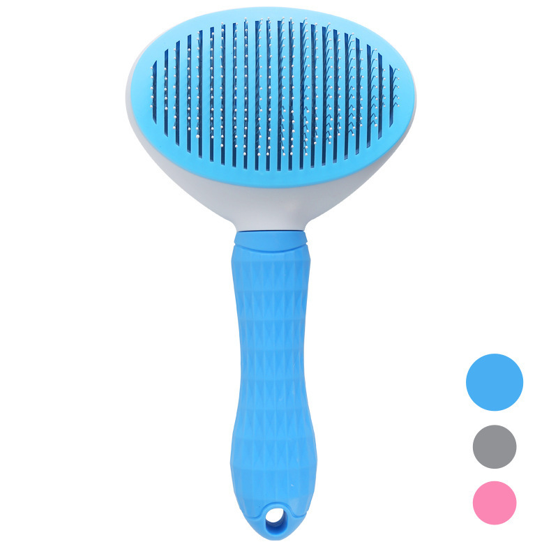 New Arrivals Custom Pet Animal Clean Hair Remover Button Stainless Steel Comb Dogs Cat Slicker Self Cleaning Grooming Pet Brush