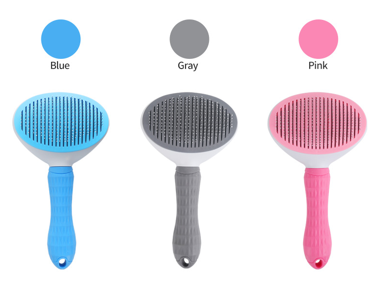 Custom Portable Gray Blue Pink Cat Self Cleansing Comb Care HairTick Remover Grooming Dog Pet Remover Massaging Animal Brush