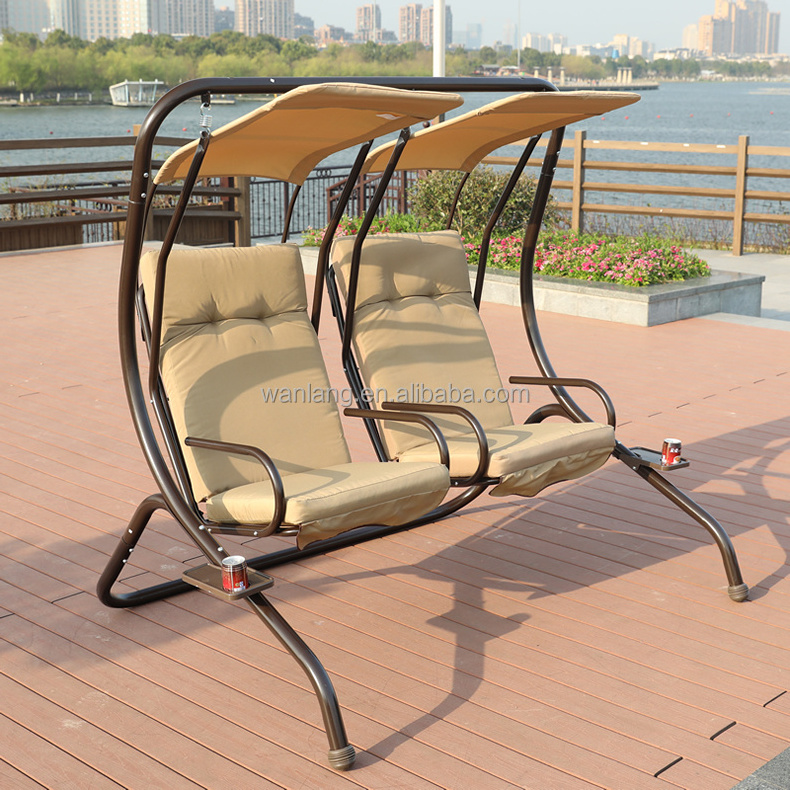 Modern 2-Seater Outdoor Patio Swing Chair Porch Swing Seats with Cup Holder and Removable Canopy