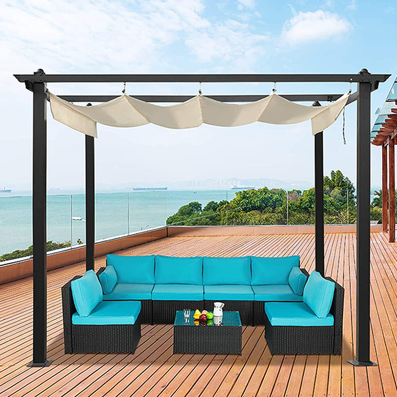 10' X 12' Outdoor Retractable Pergola with Sun Shade Canopy Patio Metal Shelter for Garden Porch Beach Pavilion Grill Gazebo