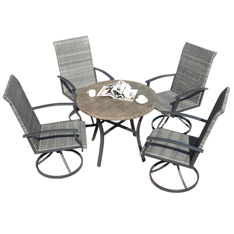 Hot Sale All Weather 5-piece Outdoor Dining Set with Swivel Chairs and Wood Pattern Table for Patio Garden Backyard Restaurant