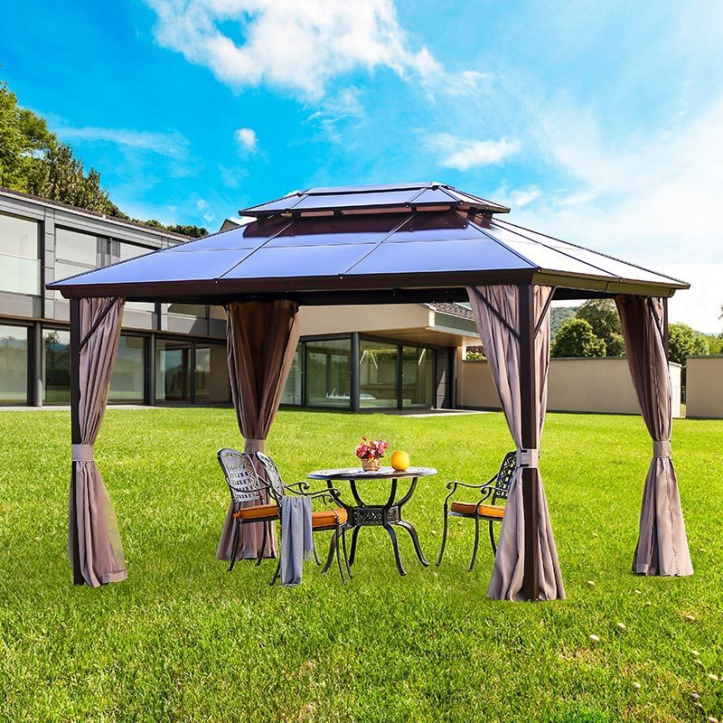 2-Tier Hip Roof Outdoor Gazebo Aluminum Patio Garden Gazebo Sun Shelter for Parties Commercial Activity