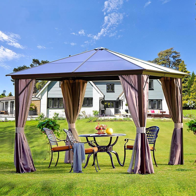 2-Tier Hip Roof Outdoor Gazebo Aluminum Patio Garden Gazebo Sun Shelter for Parties Commercial Activity