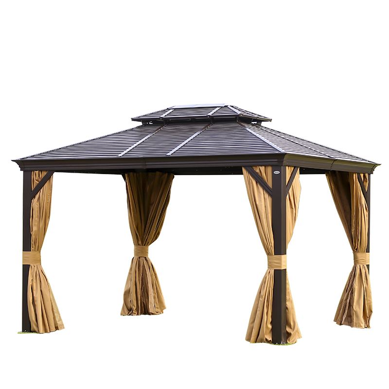 Outdoor double roof hardtop patio gazebo outdoor aluminum with mosquito netting curtain replacement