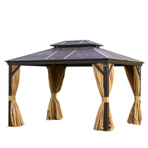 Outdoor double roof hardtop patio gazebo outdoor aluminum with mosquito netting curtain replacement