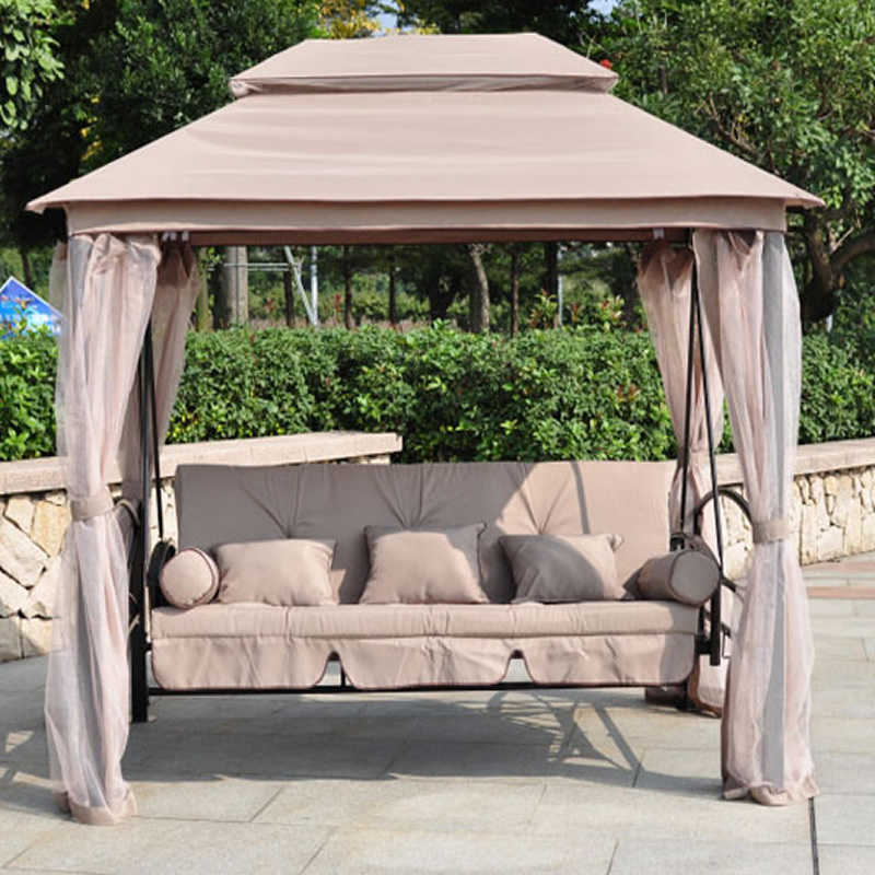 Outdoor Swing Bed Patio Garden Dome Top Gazebo with Netting