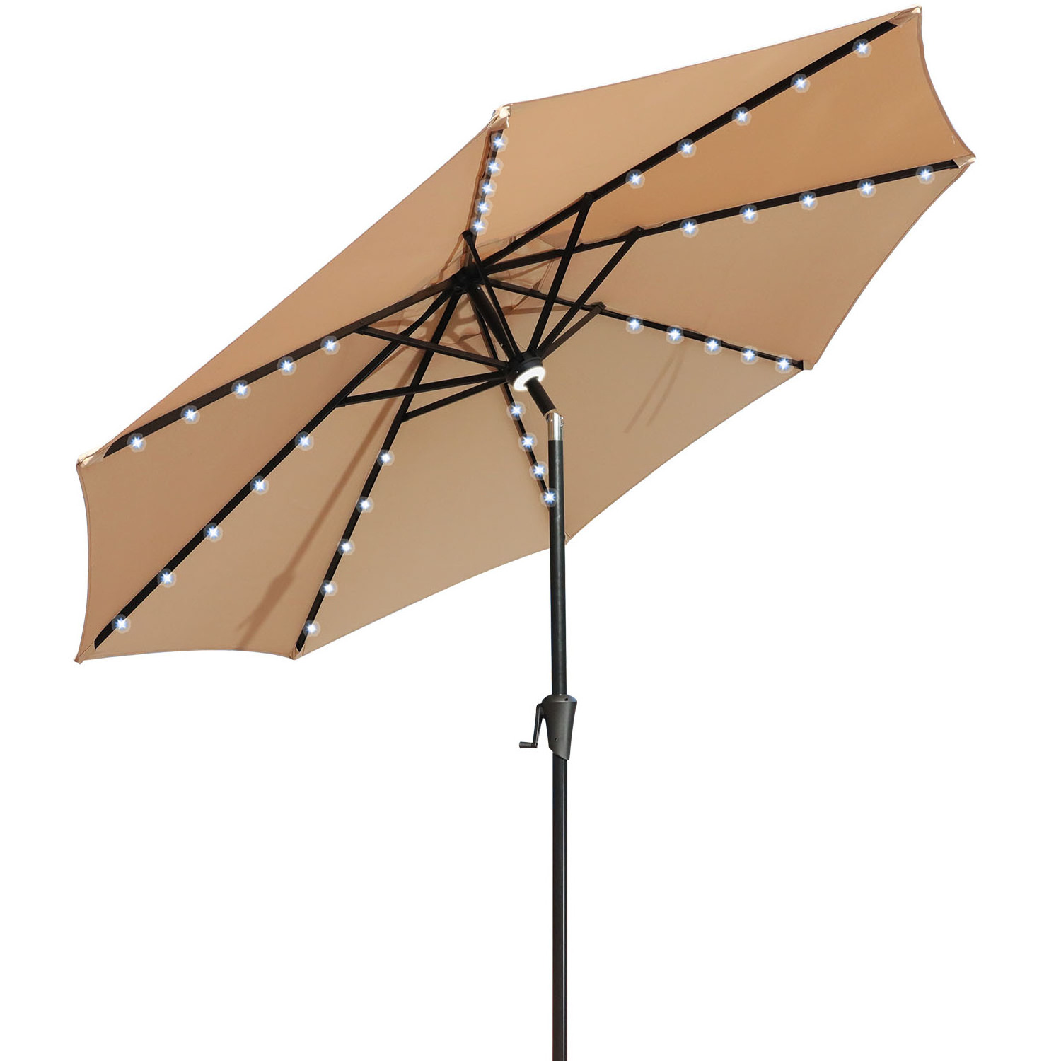 Aluminum Outdoor Umbrella Beach Sun Umbrella Garden Patio Umbrellas with Solar LED Lights and Tilt