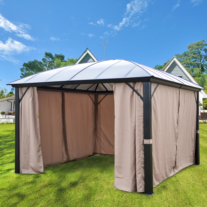 Polycarbonate roof Aluminum Gazebo Outdoor Canopy Gazebos with Mosquito Netting and Privacy Curtain