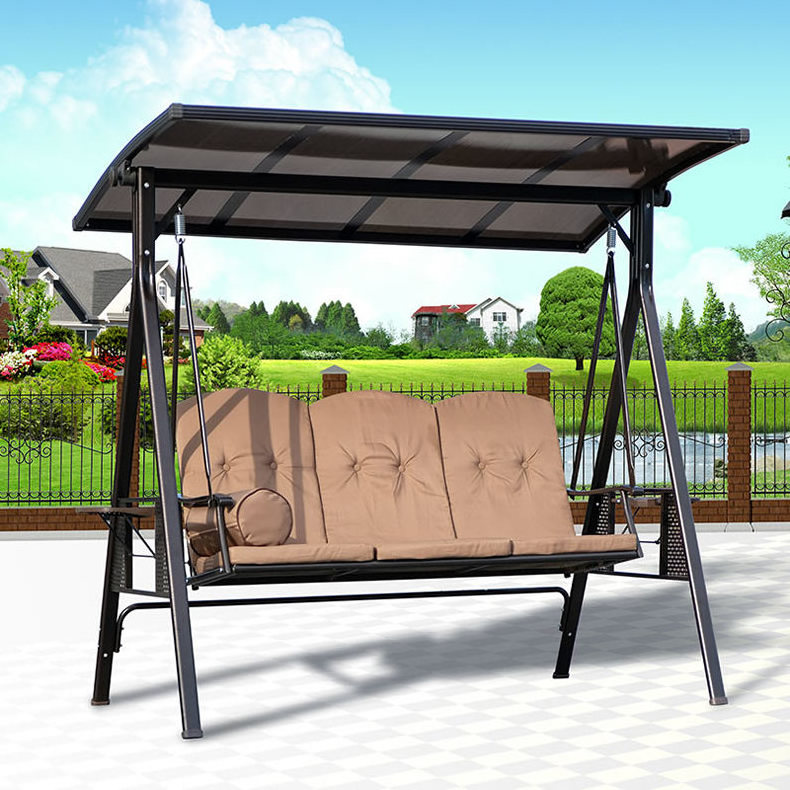 Deluxe Outdoor Garden Porch Swing Metal Patio Swing with Adjustable Tilt Canopy