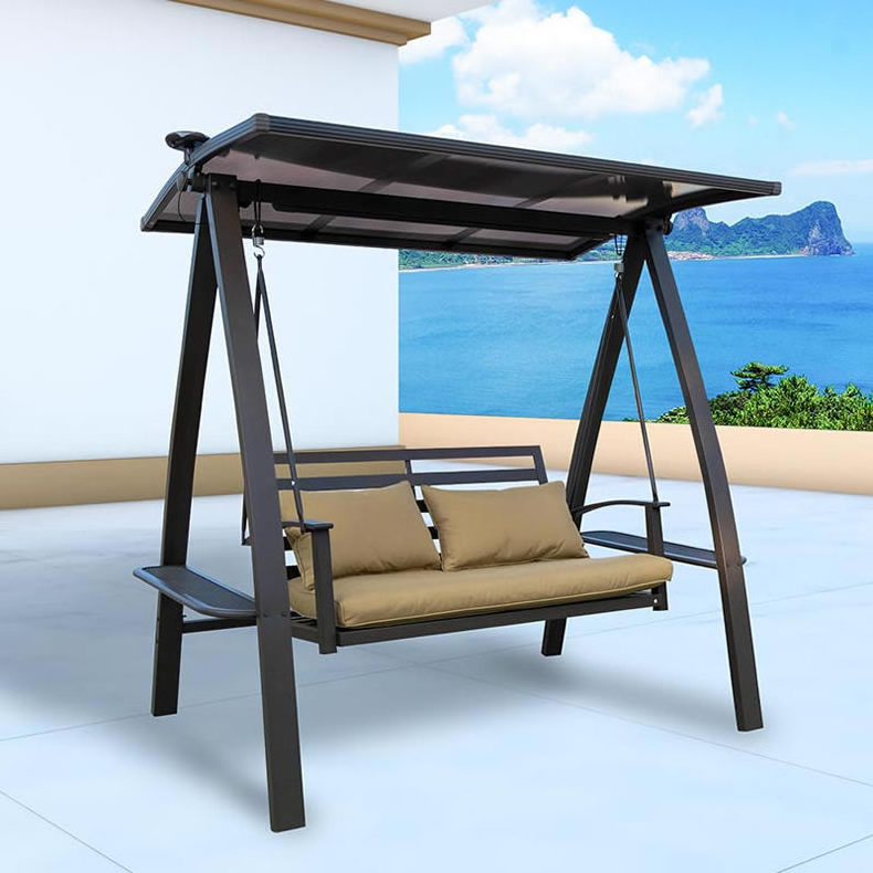 Factory Price Outdoor PVC Sun Visor Roof Patio Swing Chair Hanging Solar Swing Chairs Led Swings