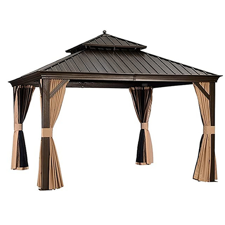 Outdoor Patio Black Aluminum  Frame Hardtop Gazebo with 2-Tier Rust-Resistant Steel Roof