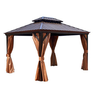 Outdoor Gazebo with Netting and Curtains Double Waterproof Roof Pergolas Aluminum Frame Patio Gazebo Canopy