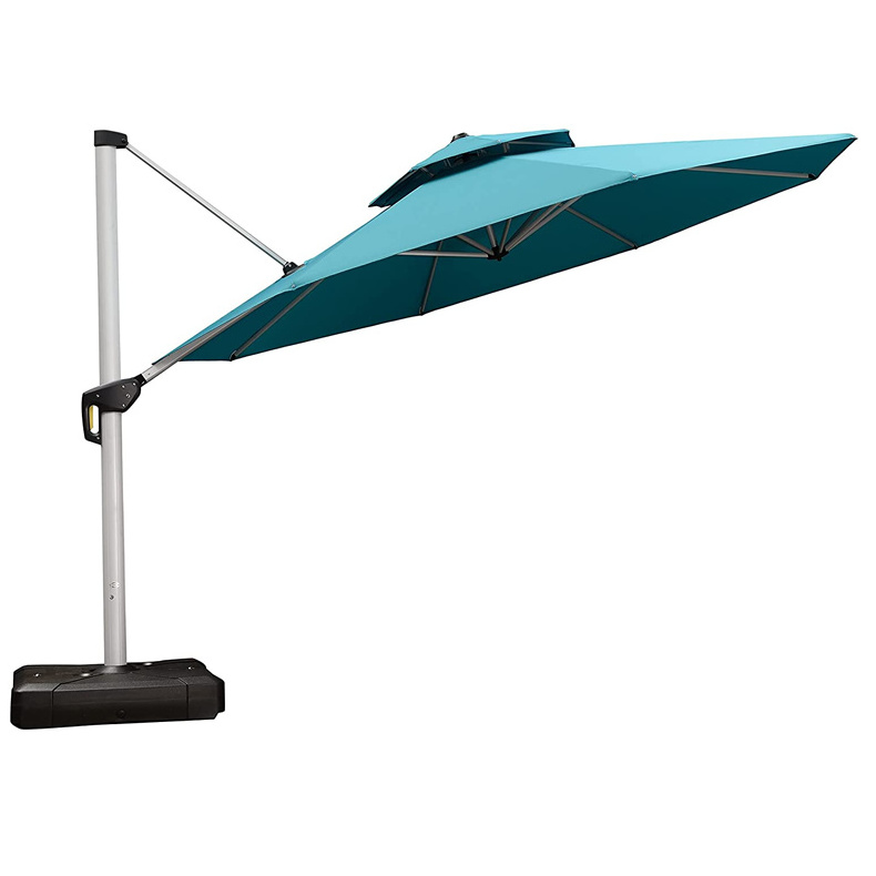 Waterproof  Angle Adjustable Cantilever Parasol Double Top Outdoor Garden Umbrella With Stand