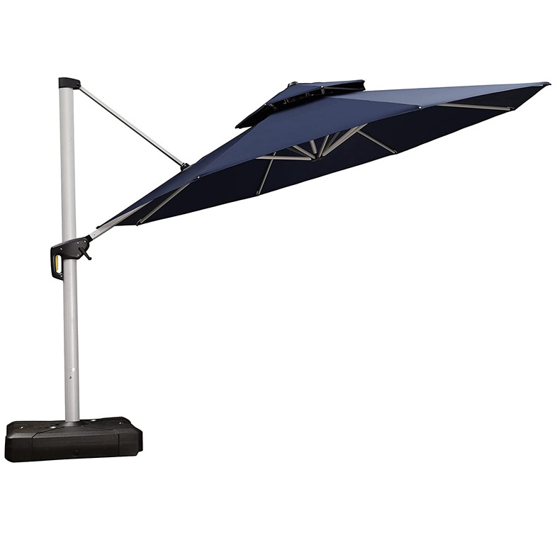 Waterproof  Angle Adjustable Cantilever Parasol Double Top Outdoor Garden Umbrella With Stand