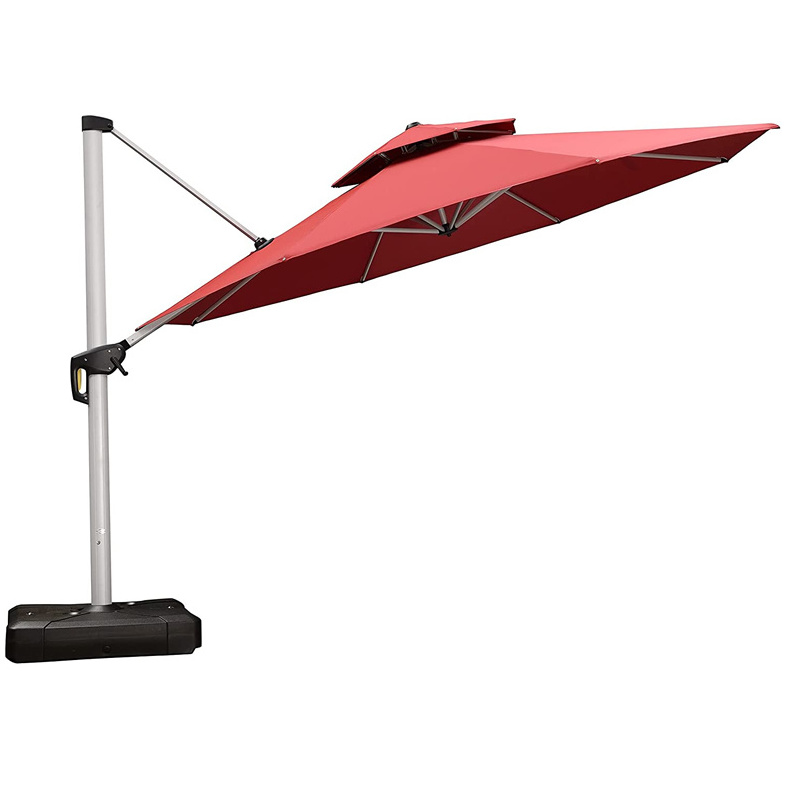 Waterproof  Angle Adjustable Cantilever Parasol Double Top Outdoor Garden Umbrella With Stand