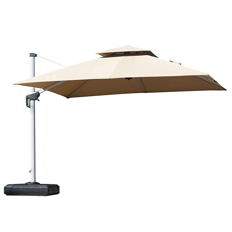 Waterproof  Angle Adjustable Cantilever Parasol Double Top Outdoor Garden Umbrella With Stand